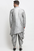Plain Asymmetric Dupion Silk Light Grey Men's Dhoti Kurta 