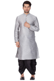 Plain Bangalori Silk Light Grey Men Kurta Dhoti