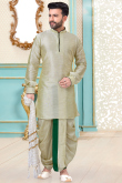 Plain Beige Dupion Silk Men Kurta Pajama