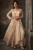 Plain Beige Indo Western Jacket Style Dhoti With Top 