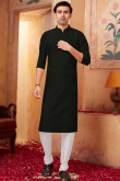 Plain Black Poly Silk Men Kurta With Churidar