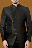 Plain Black Terry Rayon Asymmetric Jodhpuri Style Men's Coat Pant