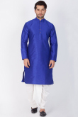 Plain Royal Blue Dupion Silk Kurta With Dhoti 