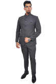 Plain Charcoal Grey Polyester Jodhpuri Style Men's Coat Pant