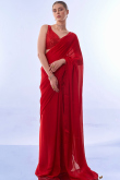 Plain Chiffon Cherry Red Light Weight Saree
