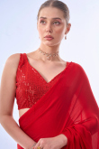 Plain Chiffon Cherry Red Light Weight Saree