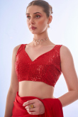 Plain Chiffon Cherry Red Light Weight Saree