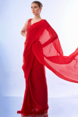 Plain Chiffon Cherry Red Light Weight Saree