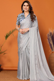 Plain Chiffon Light Grey Shimmer Saree