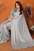 Plain Chiffon Light Grey Shimmer Saree