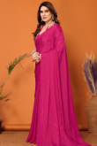 Plain Chiffon Ruby Pink Shimmer Saree