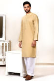 Plain Cotton Pale Yellow Men Kurta