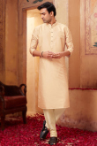 Cream Beige Traditional Party Wear Men Kurta Pajama in Poly Silk