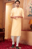 Straight Cut Men Kurta Pajama in Poly Silk Cream Beige for Party 