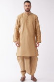 Plain Dark Beige Dupion Silk Straight Cut Men Kurta Dhoti