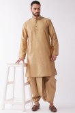 Plain Dark Beige Dupion Silk Straight Cut Men Kurta Dhoti