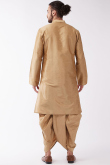 Plain Dark Beige Dupion Silk Straight Cut Men Kurta Dhoti