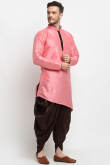 Plain Dupion Silk Bubble Gum Pink Men Kurta Pajama