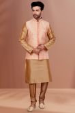 Plain Dupion Silk Chikko Brown Men Kurta Churidar