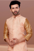 Plain Dupion Silk Chikko Brown Men Kurta Churidar