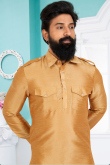 Plain Dupion Silk Chikko Brown Men Kurta Pajama