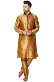 Plain Dupion Silk Chikko Brown Men's Kurta Pajama