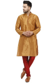 Plain Dupion Silk Chikko Brown Men's Kurta Pajama
