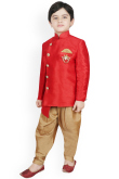 Plain Dupion Silk chilly Red Kids Sherwani