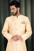 Plain Dupion Silk Cream Beige Men's Sherwani