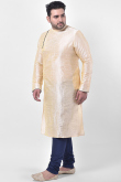 Plain Dupion Silk Cream Men Kurta With Churidar 