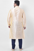 Plain Dupion Silk Cream Men Kurta With Churidar 