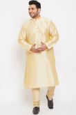 Plain Dupion Silk Cream Men's Kurta And Churidar
