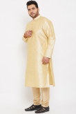 Plain Dupion Silk Cream Men's Kurta And Churidar