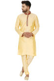 Plain Dupion Silk Cream Men's Kurta Pajama