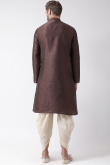 Plain Dupion Silk Dark Brown Men's Kurta Dhoti