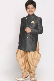 Plain Dupion Silk Dark Grey Men Sherwani