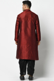 Plain Dupion Silk Dark Maroon Men Kurta With Dhoti