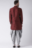 Plain Dupion Silk Dark Maroon Men's Dhoti Kurta 