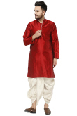 Plain Dupion Silk Deep Red Men Dhoti Kurta