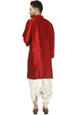 Plain Dupion Silk Deep Red Men Dhoti Kurta