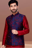 Plain Dupion Silk Deep Red Men Kurta Pajama