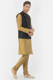 Gold Jacket Style Party Wear Men Kurta Pajama in Dupion Silk