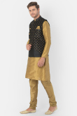 Gold Jacket Style Party Wear Men Kurta Pajama in Dupion Silk