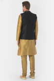 Gold Jacket Style Party Wear Men Kurta Pajama in Dupion Silk