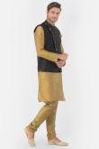 Gold Jacket Style Party Wear Men Kurta Pajama in Dupion Silk