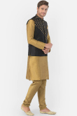 Gold Traditional Party Wear Men Kurta Pajama in Dupion Silk
