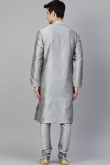 Plain Dupion Silk Grey Men Kurta Pajama for Wedding & Party