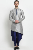 Plain Dupion Silk Grey Men's Dhoti Kurta