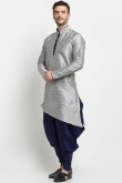 Plain Dupion Silk Grey Men's Dhoti Kurta