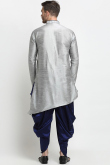 Plain Dupion Silk Grey Men's Dhoti Kurta
